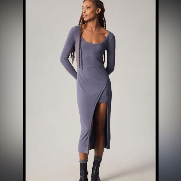 NWT Daily Practice by Anthropologie Wrap Midi Dress Large FOLKSTONE GREY - Picture 1 of 12